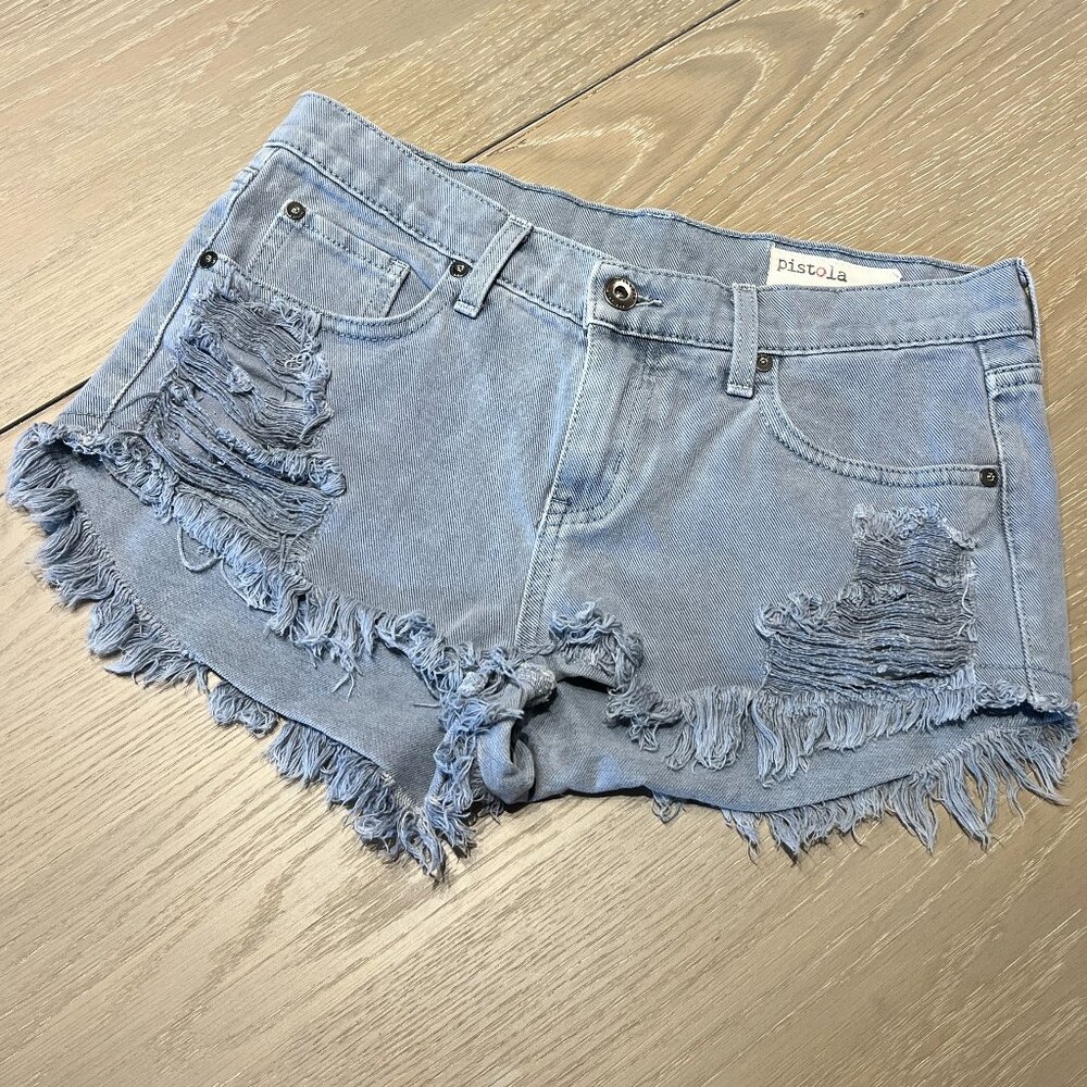 pistola Anthropologie Denim Short Women Size 27 Low Rise Distressed Cut Off Jean